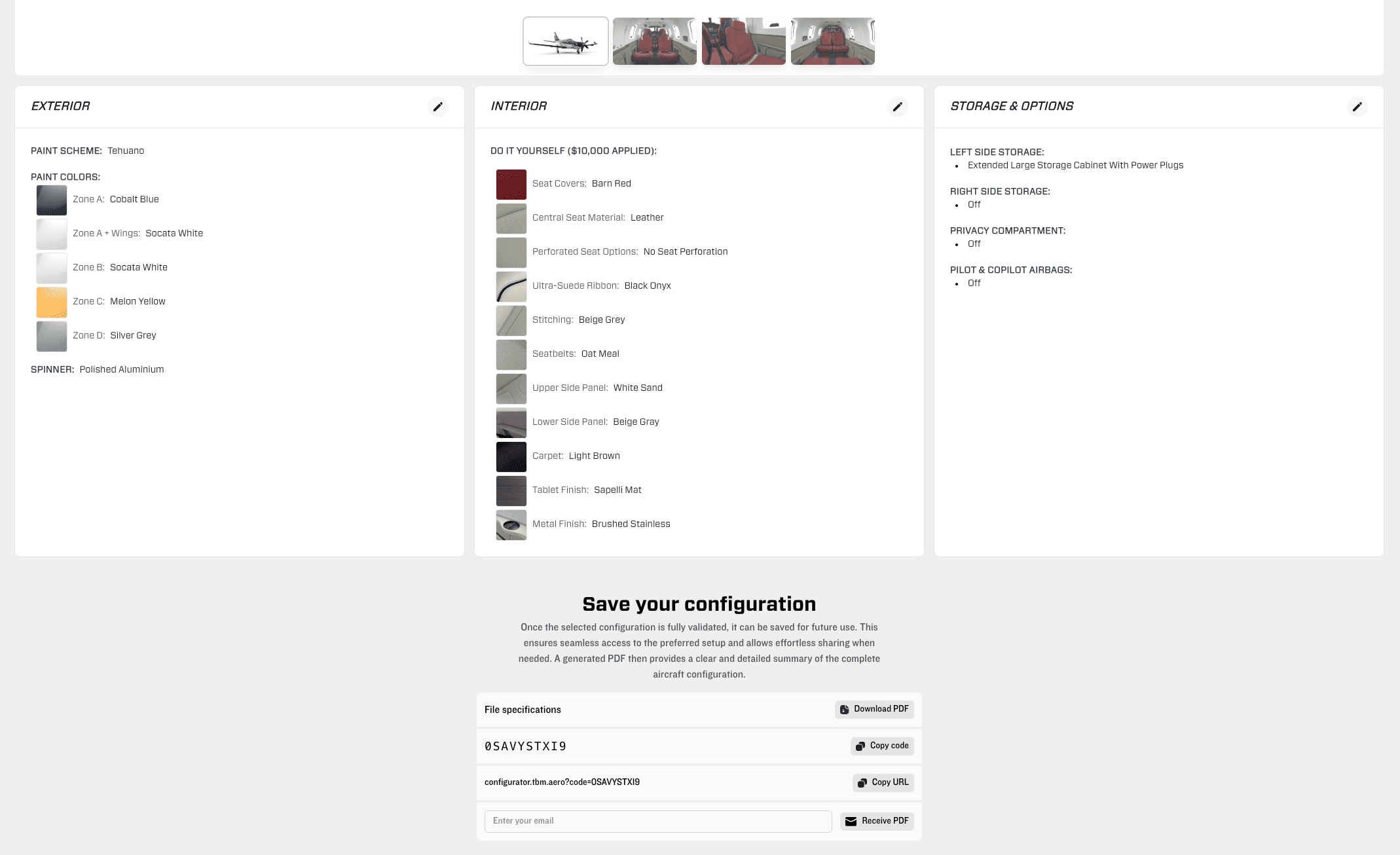 Configurateur TBM - Aperçu récapitulatif